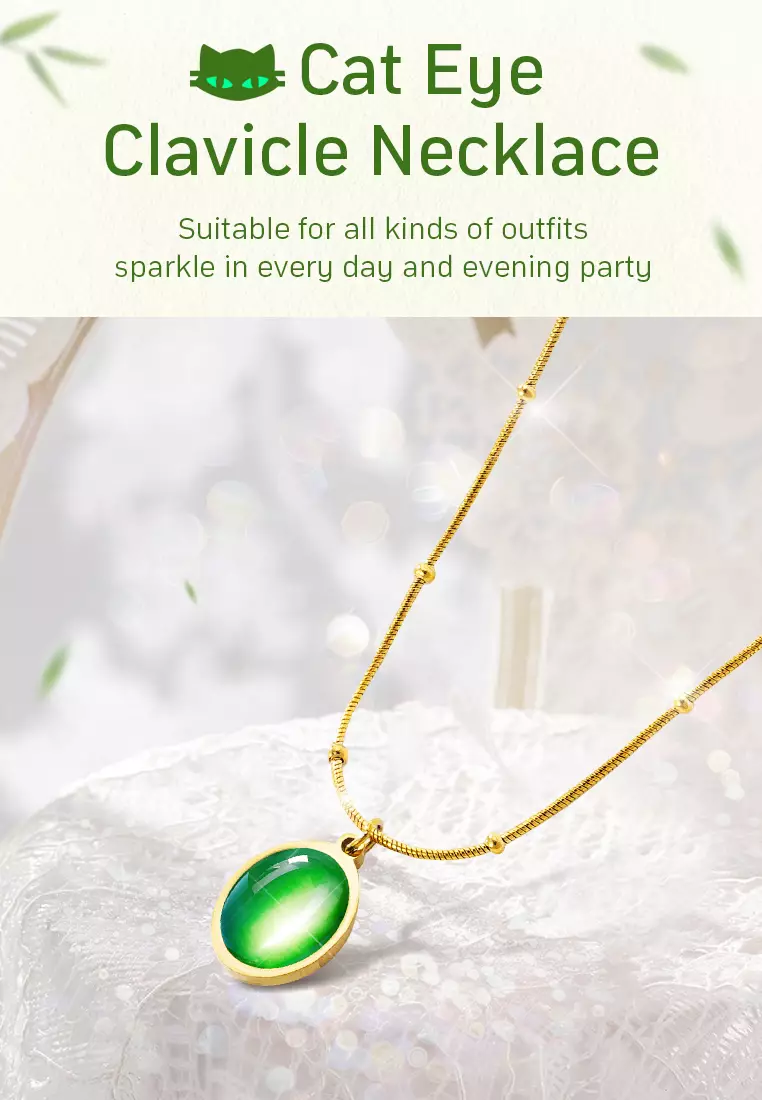 Kalung Wanita Korea Fashion Cat's Eye Style Titanium Anti Pudar Original Kotak Indah Kalung Cewek