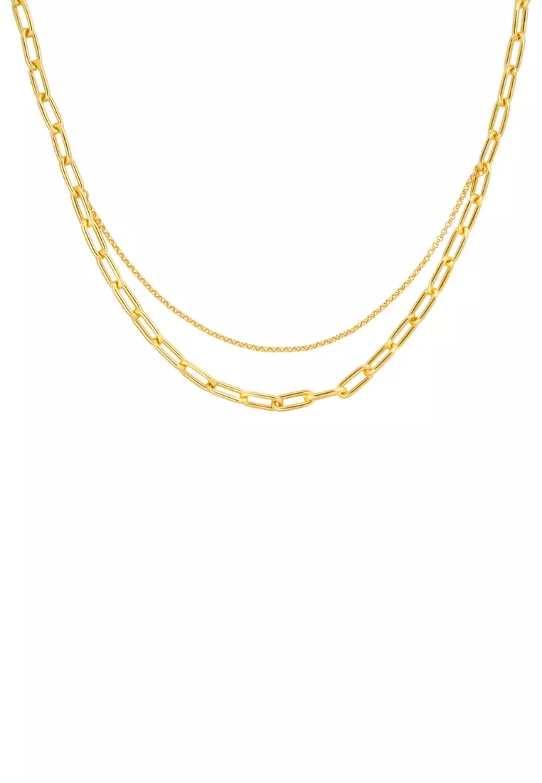 TOMEI Paperclip & Chain Necklace 5D, Yellow Gold 999