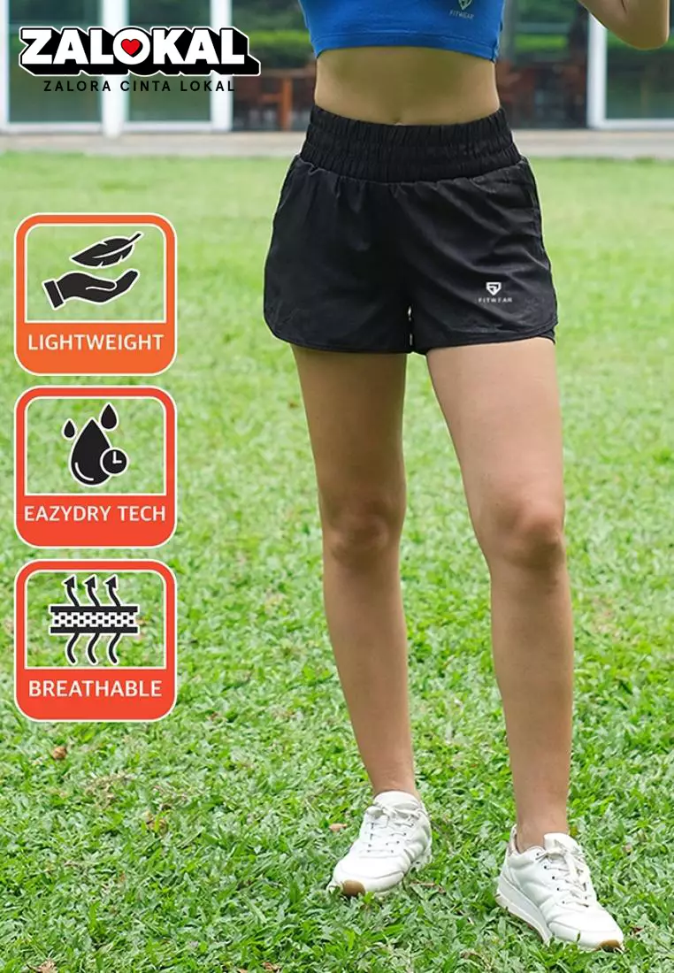 Fitwear - Celana Pendek + Inner Olahraga Wanita ANNA PRINTED BIG SIZE - KRT BLACK
