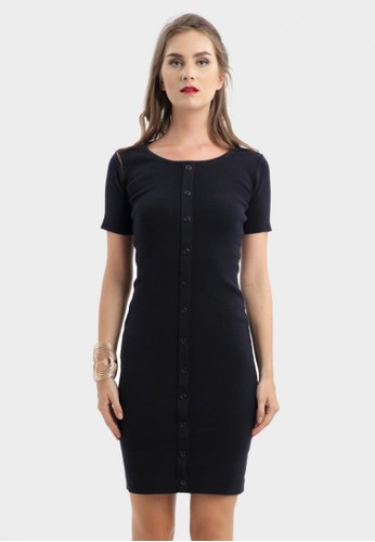 Dolce Button Knit Dress in Navy
