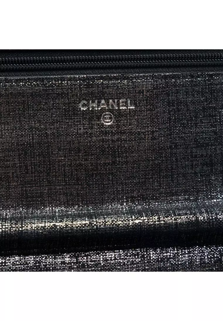 Pre-Loved Chanel Cc Quilted Metallic Fabric Wallet On Chain