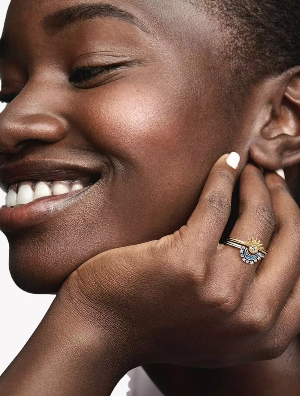 Celestial sun 14k gold-plated ring with clear cubic zirconia