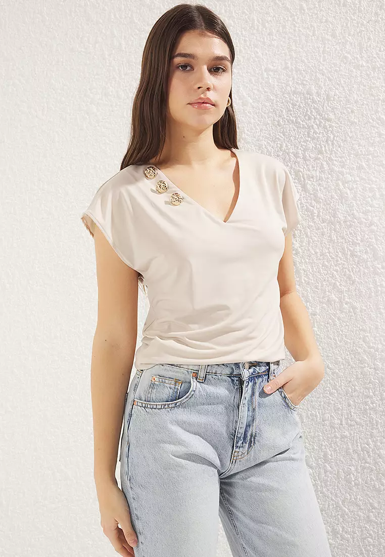 Mango tie neck woven blouse in white
