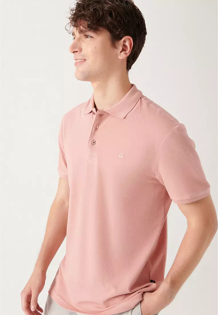 Men's Dusty Rose 100% Cotton Cool Polo Neck T-Shirt E001004