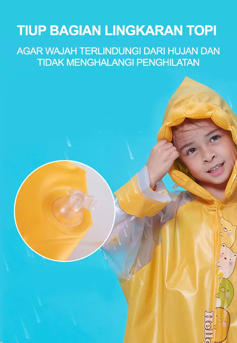 Wakakids Jas Hujan Anak Perempuan Ransel Kartun Raincoat Mantel Terusan Venrz Pink