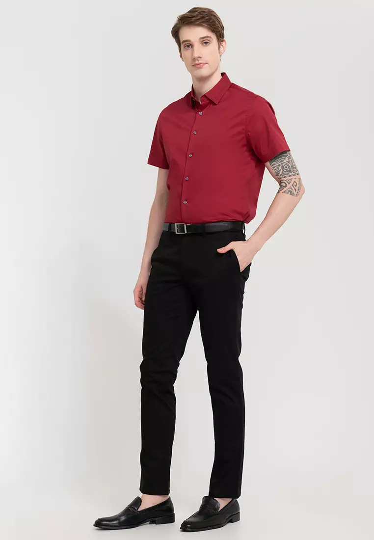 Woven Short Sleeves Casual Poplin Stretch