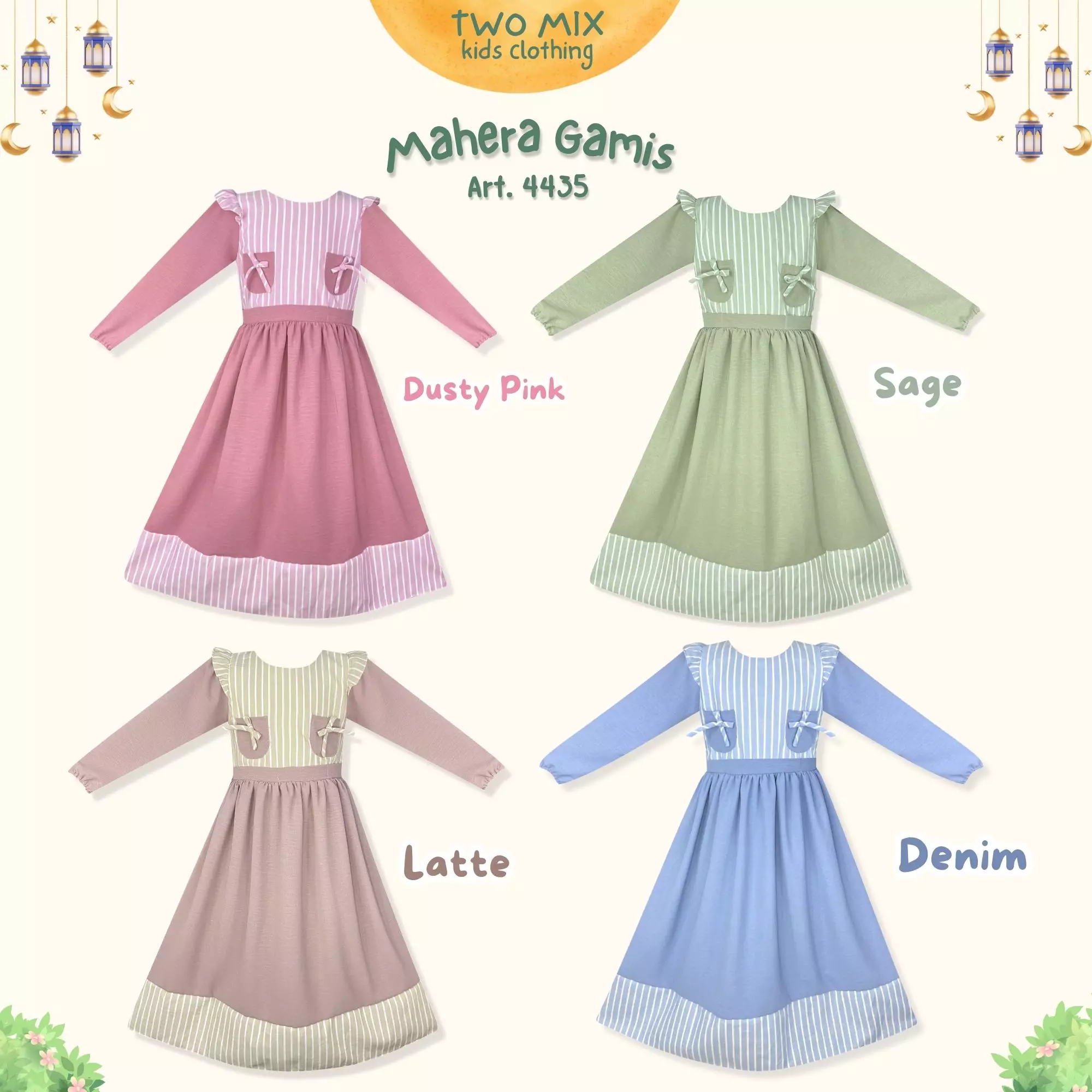 Two Mix - Mahera Gamis Raya Collection Lebaran 2025 Baju Muslim Anak Cewek 2-14 Tahun 4435 Sage