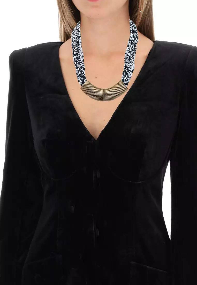 Aksesoris Wanita Beads Multilayer Spiral Necklace Kalung Manik Manik Wanita Black, White & Gold