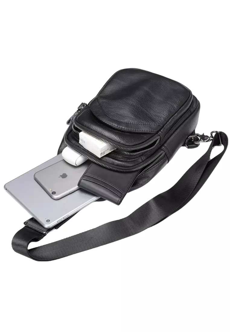 Men's Soft Cow Leather Zipper Belt Bags Chest Bags