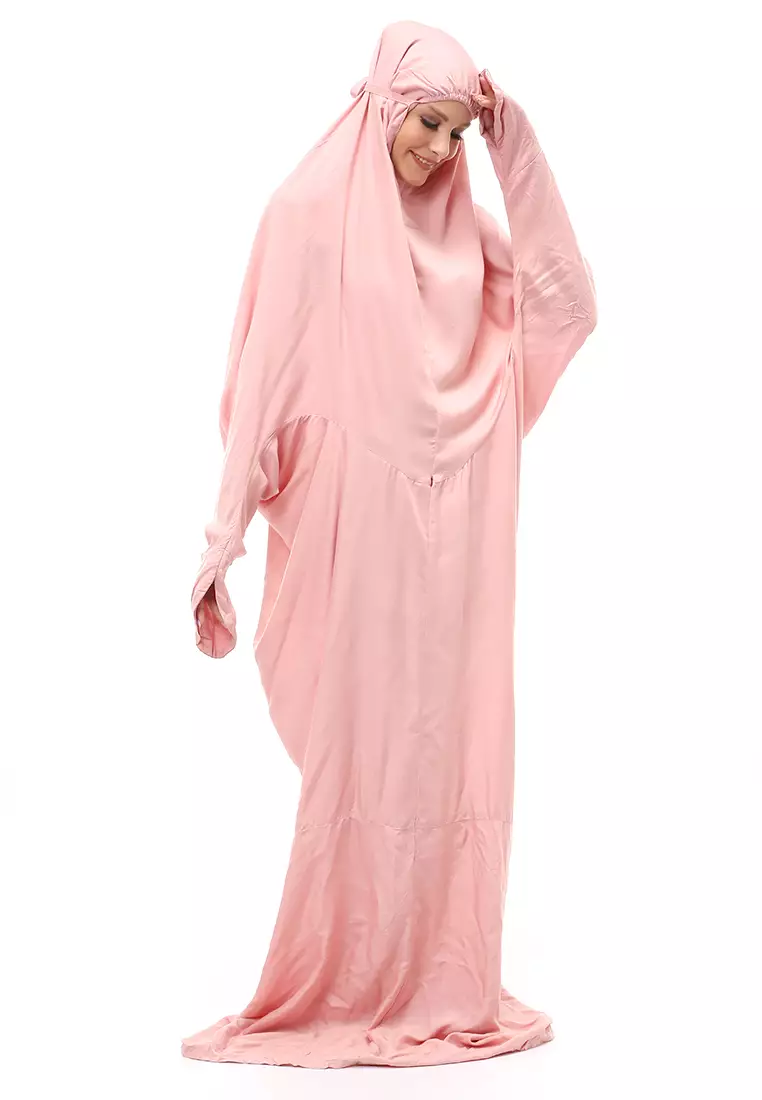 Karina Mukena Terusan Simple Muslimah Wanita Motif Polos Relaxed Fit - Salem