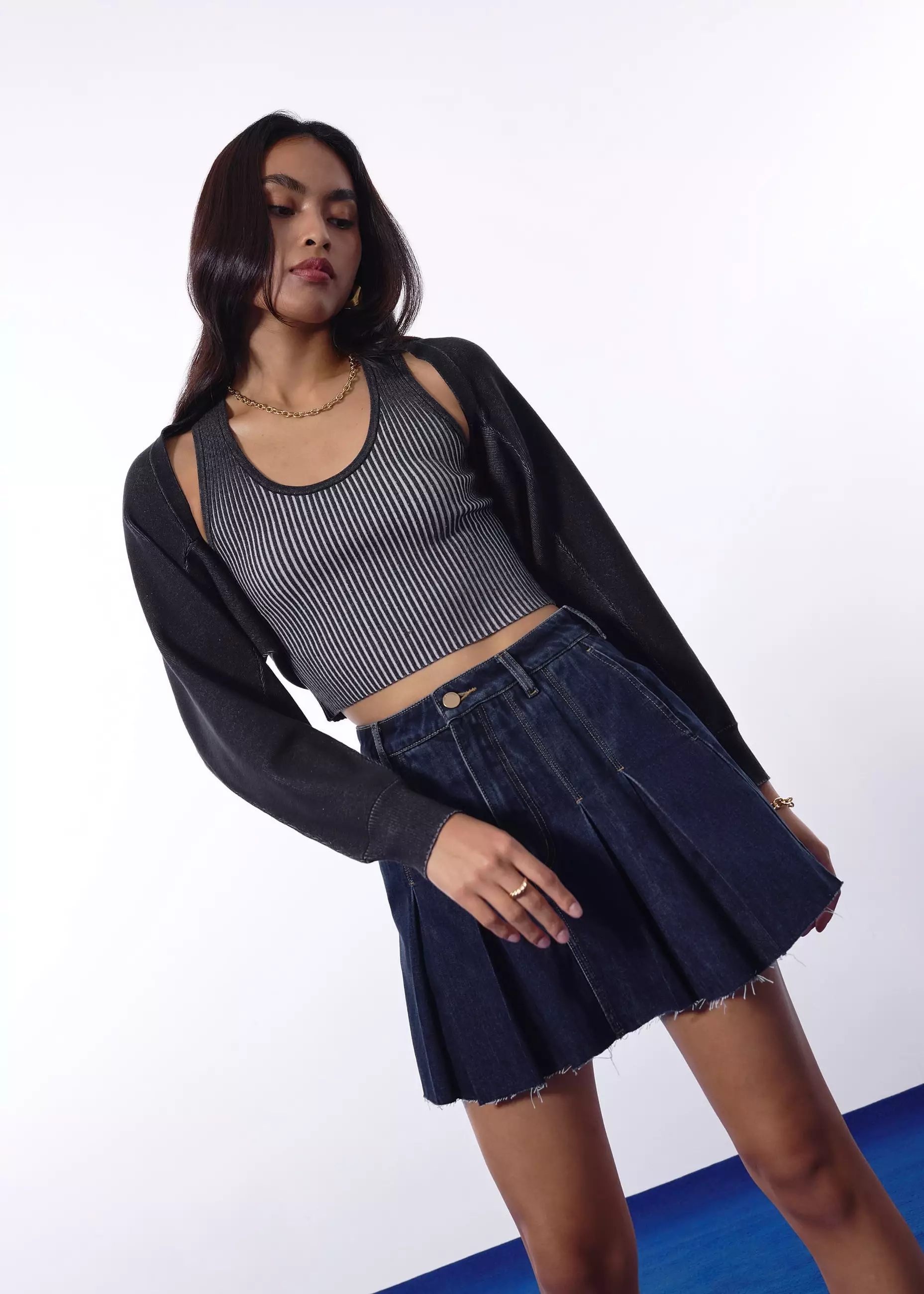 Cardigan Wanita - Relaxed Duo Knit Crop Cardigan