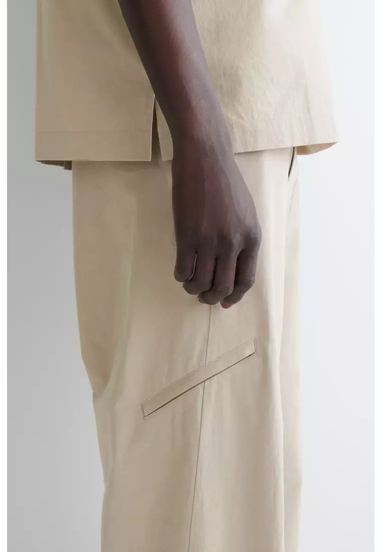 BARREL-LEG COTTON UTILITY  TROUSERS