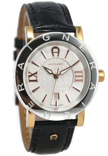 Aigner Aigner Jam Tangan Pria Hitam Silver Leather Strap 