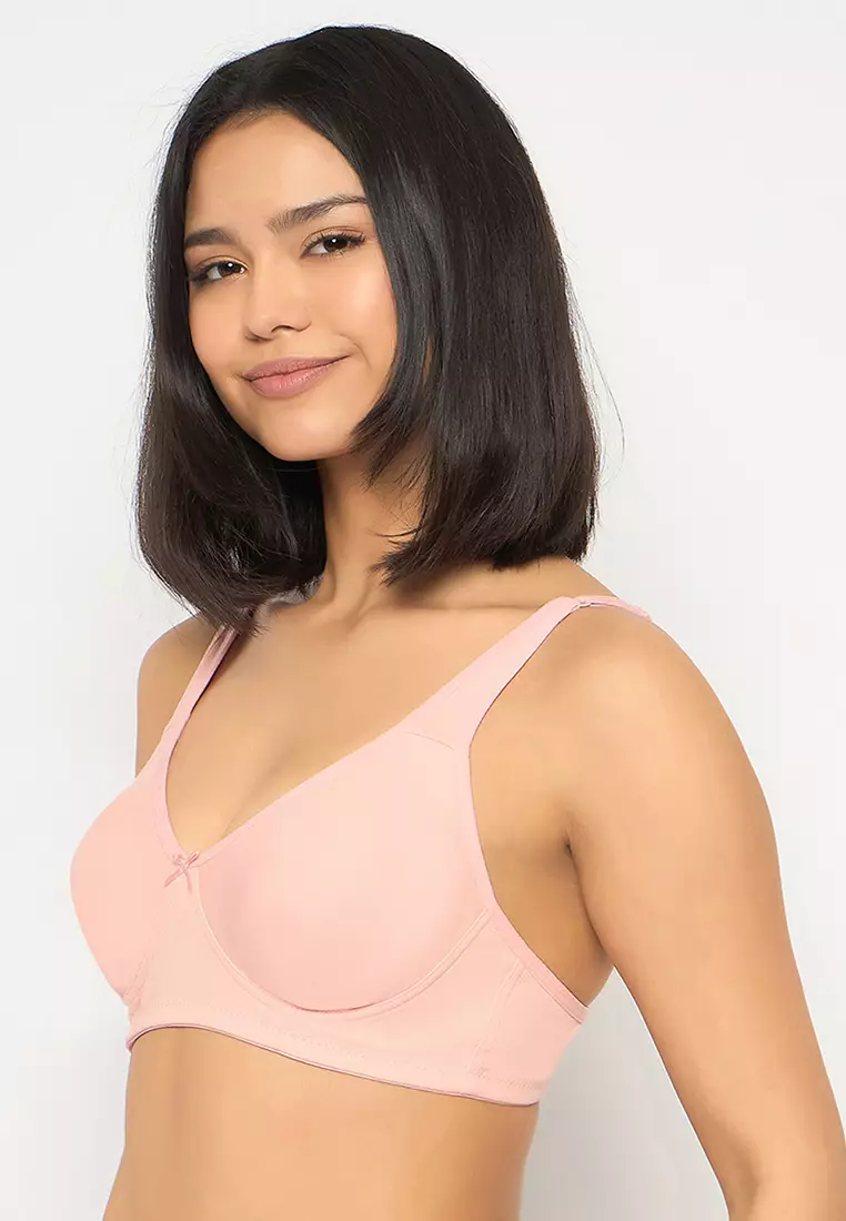 Clovia Non-Padded Non-Wired Full Coverage T-shirt Bra in Peach Colour - Cotton