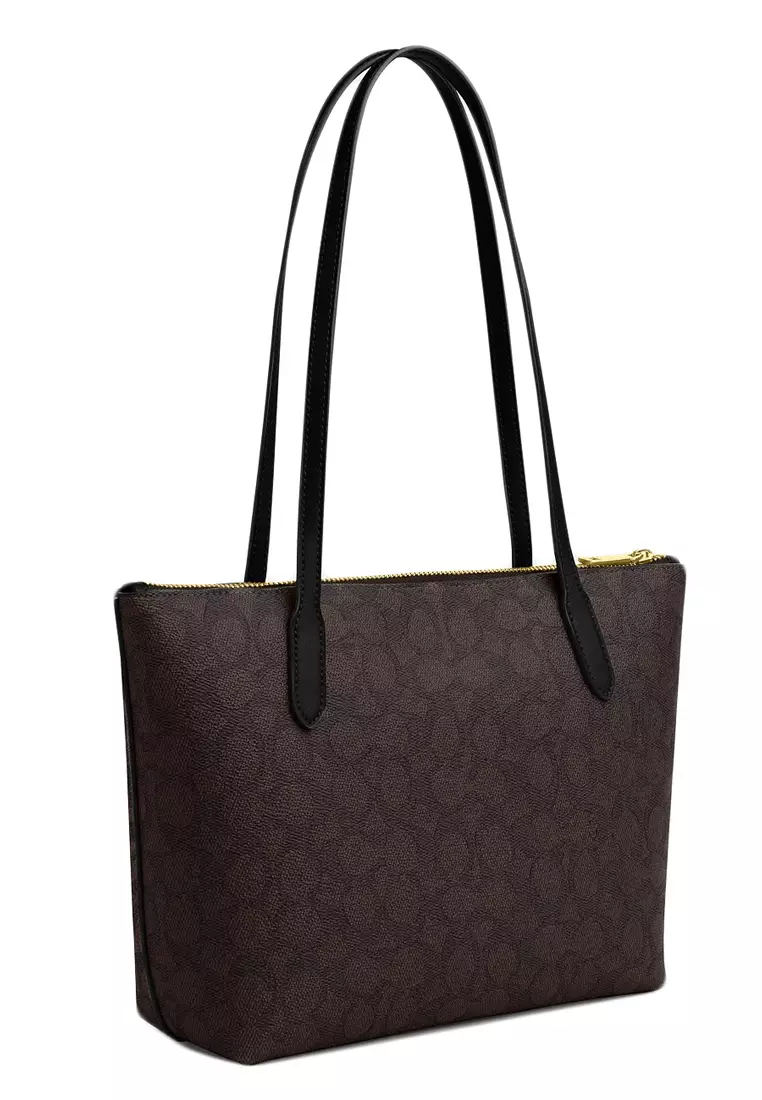 Fiona Zip Tote Bag In Signature Canvas - Walnut/Black