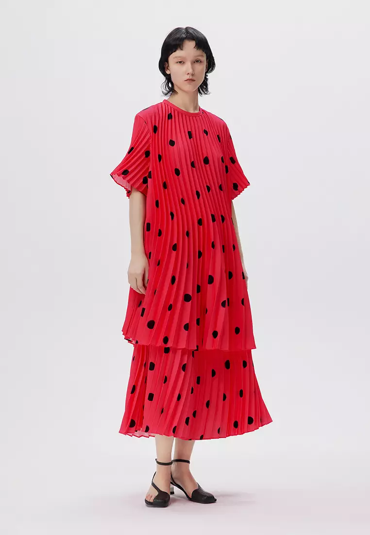 JNBY波點印花半身裙A字長款裙