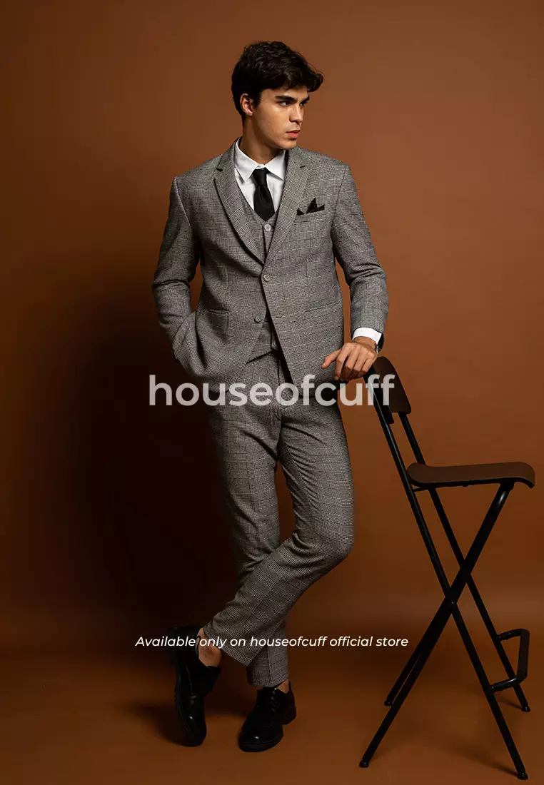 Houseofcuff Jas Celana Vest Rompi Blazer Abu Abu Slim Fit Motif Kotak