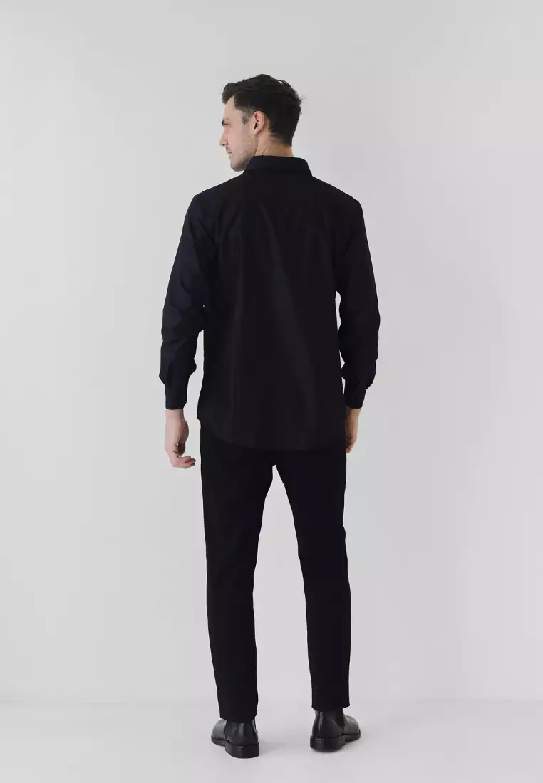 Cotton Well Elvon Smart Shirt Black | Kemeja Pria Formal Basic Clean Lengan Panjang Hitam