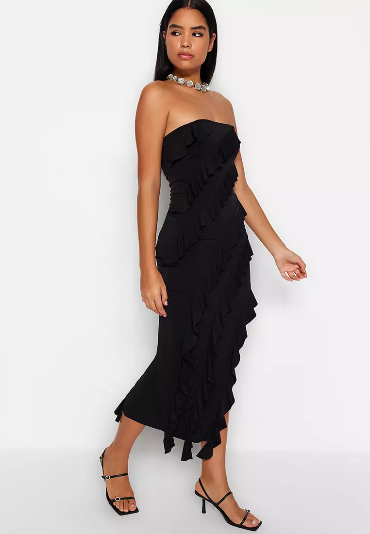 TRENDYOL Frauen Mini Rüschen Saum Tailliert Woven Kleid Vestito - Foto 4