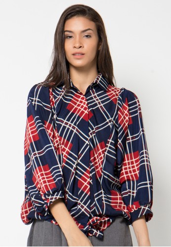 Checkered Batwing Sleeve Blouse