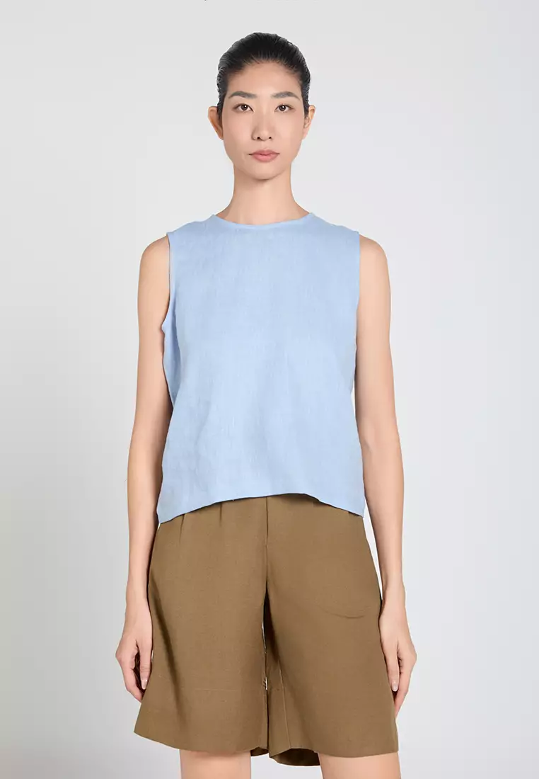 Sleeveless Linen Crop Top