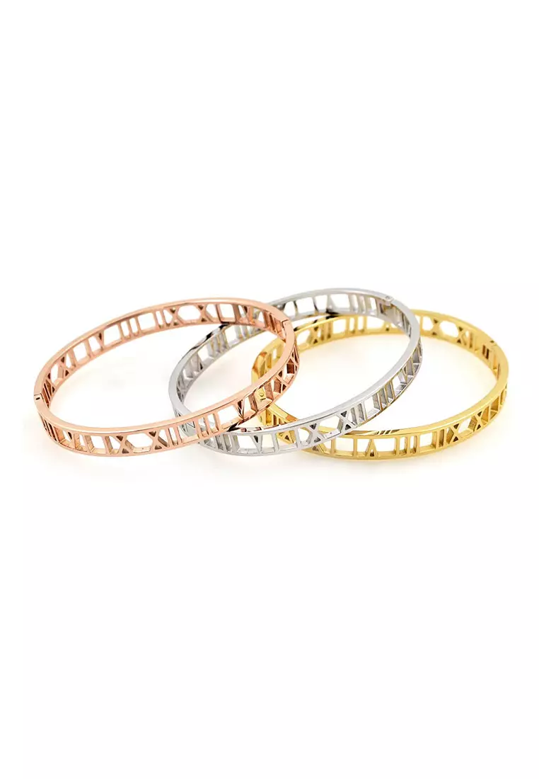 Bracelet and bangle with golden Roman numeral design3 pieces – L