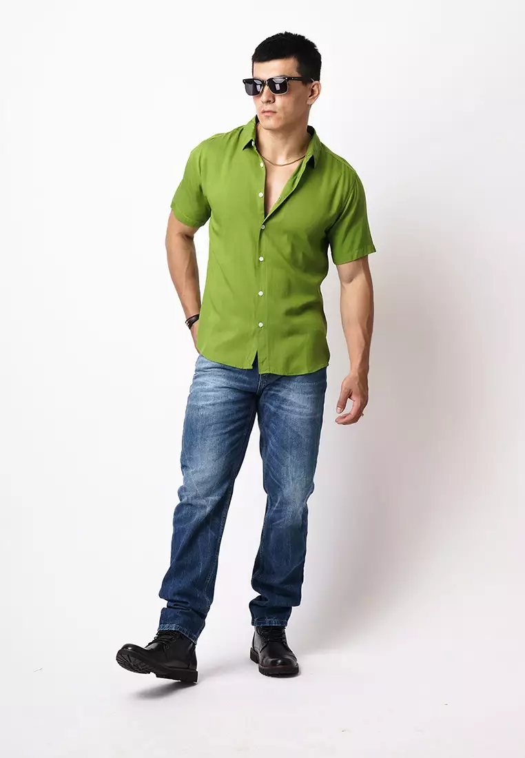 Viscose Olive Green Casual Shirt SS