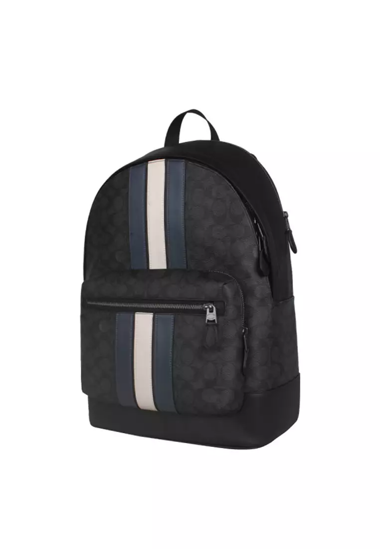 West Backpack In Signature Canvas With Varsity Stripe CV922