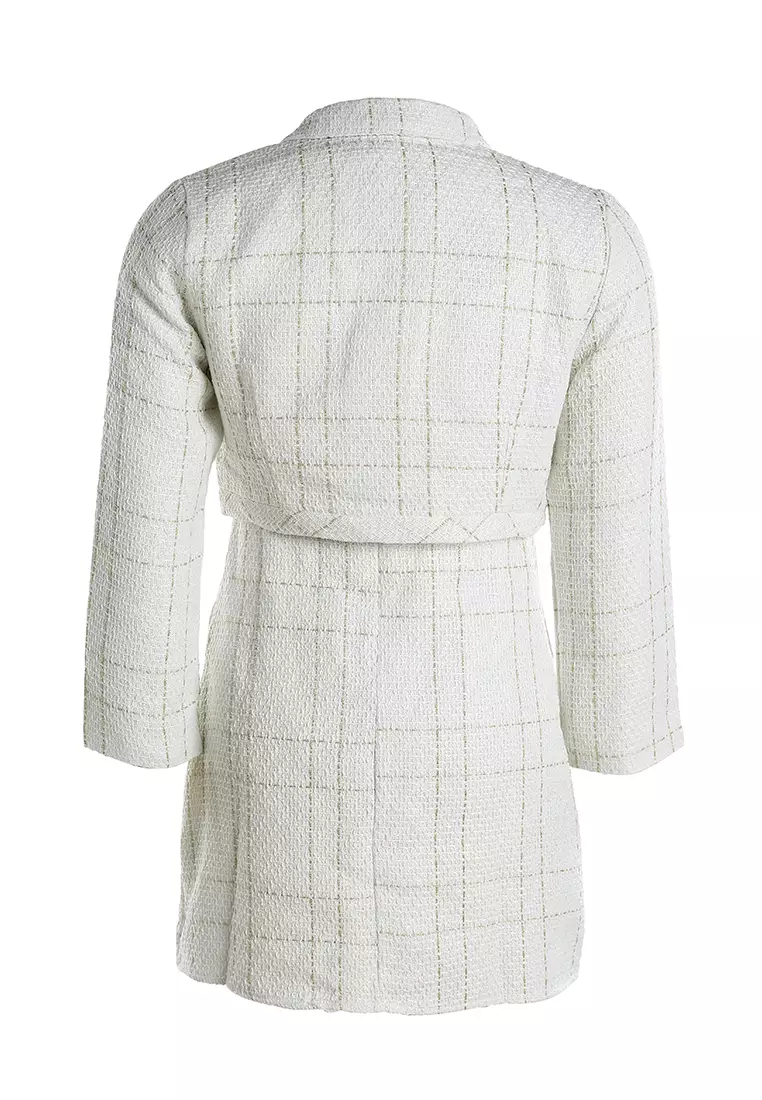 Woven Button-Down Jacket + Mini Dress Combo In Off White