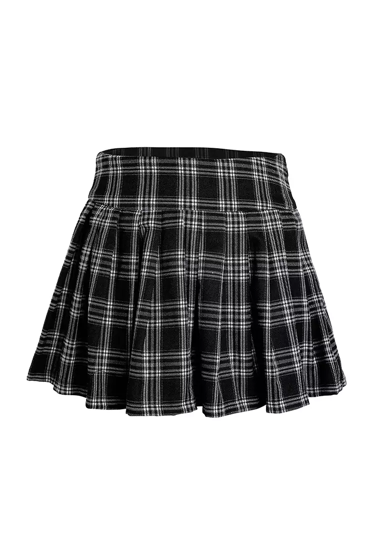 Plaid Pleated Tennis Skirt In Black