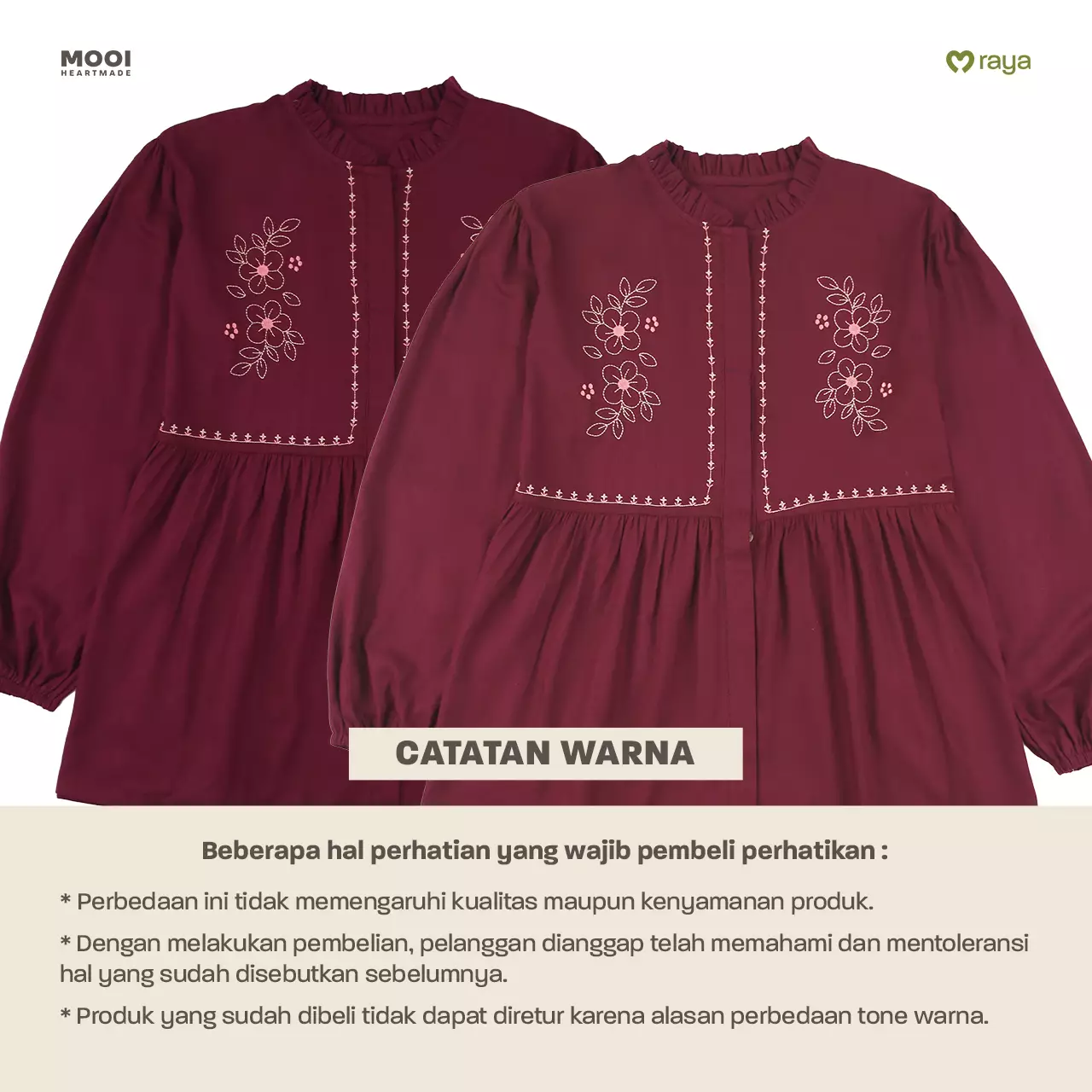 Mooi Tunik Wanita Atasan Wanita Raya Collection Liyana Tunik Adult Basic Series 2026 - Red Burgundy