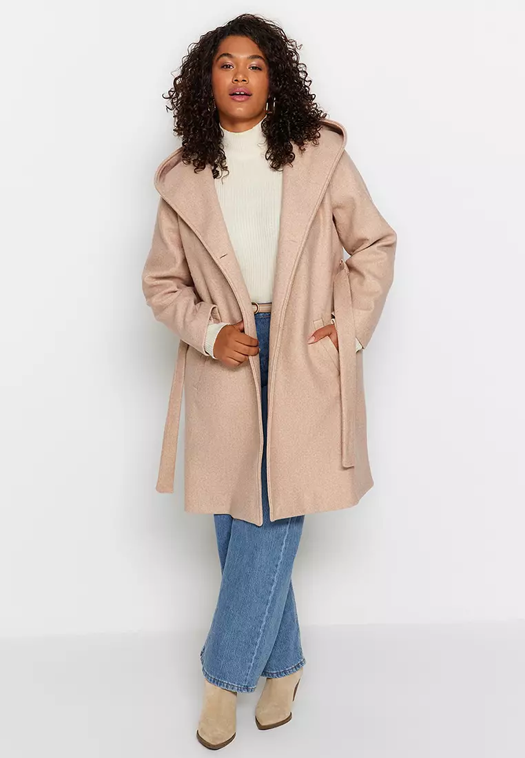 Plus Size Belted Double Breasted Closed Coat