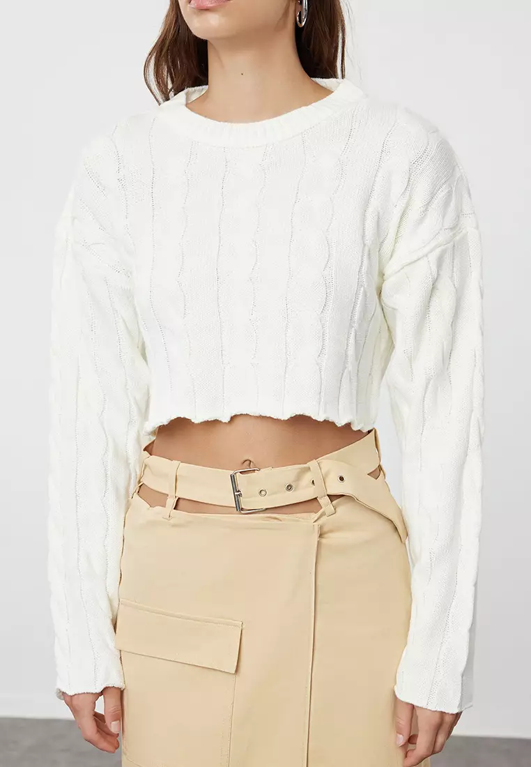 Ecru Super Crop Hair Knitted Knitwear Sweater Twoaw24Kz00706