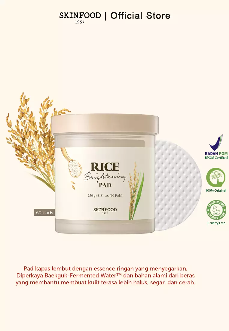 SKINFOOD RICE BRIGHTENING PAD 60 Pads | Toner Pad Rice Ferment Niacinamide PHA Licorice Brightening