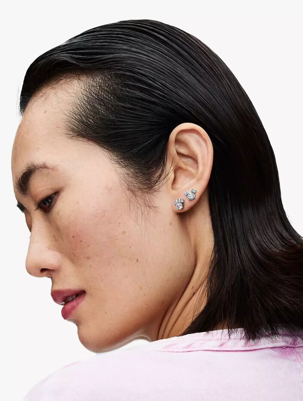 Disney Mickey and Minnie silhouette sterling silver stud earrings with  clear cubic zirconia