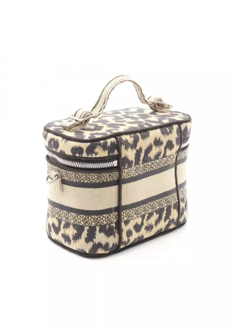 Pre-Loved Christian Dior DIORTRAVEL Small vanity vanity bag canvas beige black 2WAY
