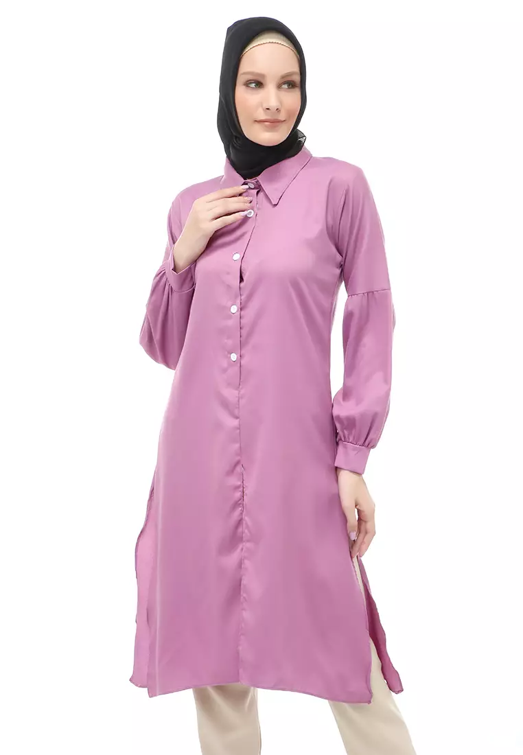 Vania Tunik Polos Muslimah Atasan Wanita Long Sleeve Regular Fit - Lavender