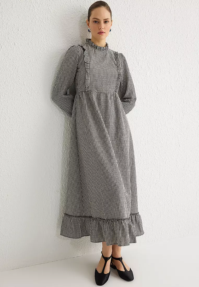 Buy Trendyol Black Gingham Patterned Ruffle Detailed Dress 2025 Online ...
