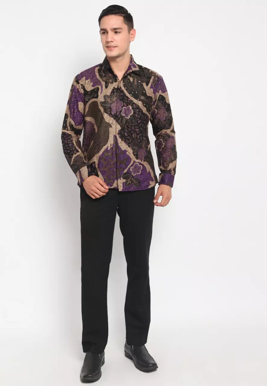Cingkarabala Ungu Kemeja Batik Pria Premium Slimfit Modern Lengan Panjang