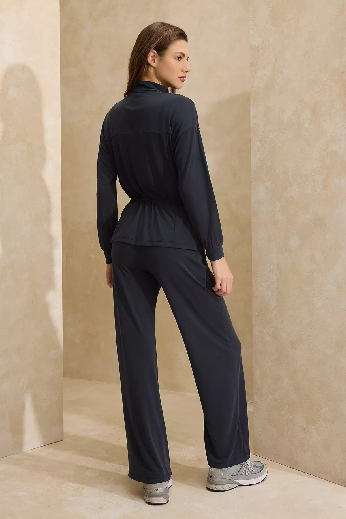 More Sustaniable Anthracite Oversize Zippered Modal Premium Knitted Top And Bottom Set Twoss26Au9