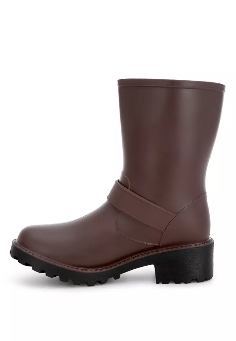 Brown Harness Detail Rain Boots