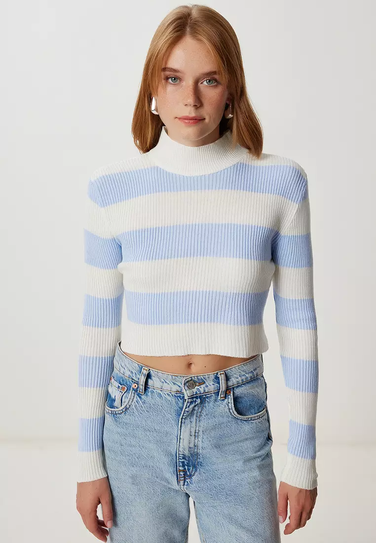 Striped Crop Ribbed Knit Sweater