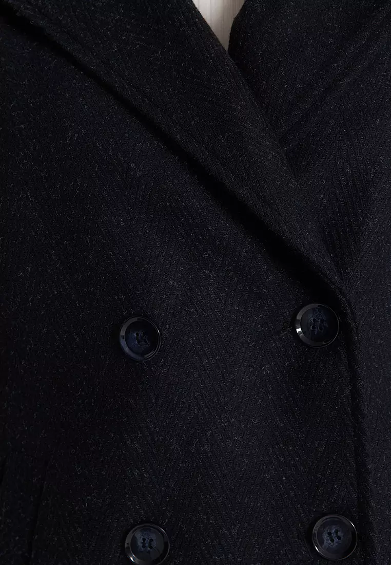 Plus Size Lined Double Closed Stamp Coat