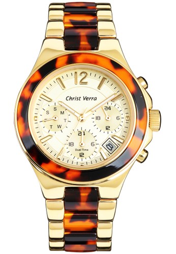 Christ Verra Multifunction Women's Watch CV 2077L-12 BRN/IPG Brown Gold Multi Ceramic
