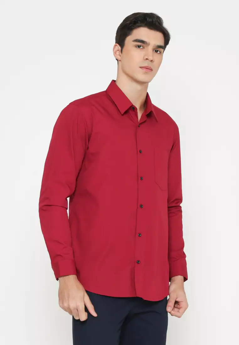 MEN'S RED SLIM FIT LONG SLEEVE SHIRT