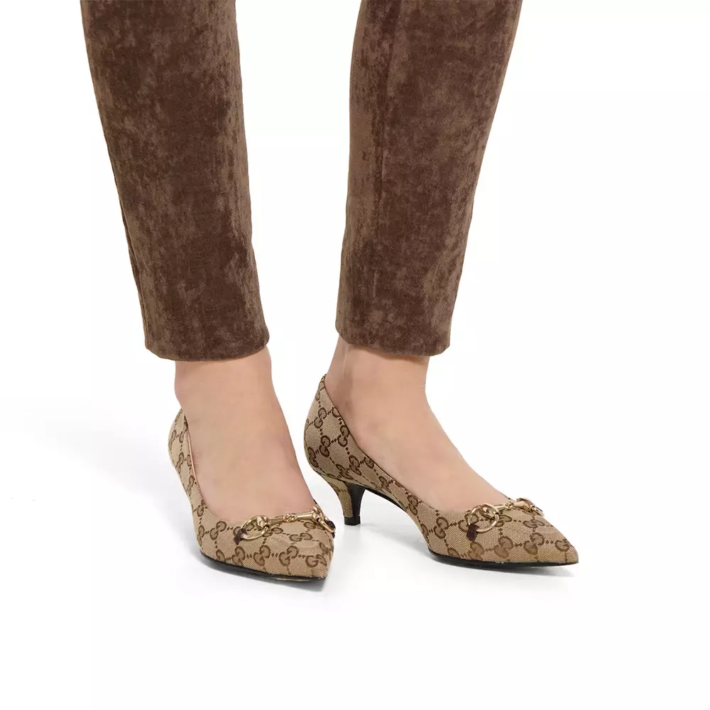 GG Canvas 45 Pump with Horsebit Beige Dark Brown