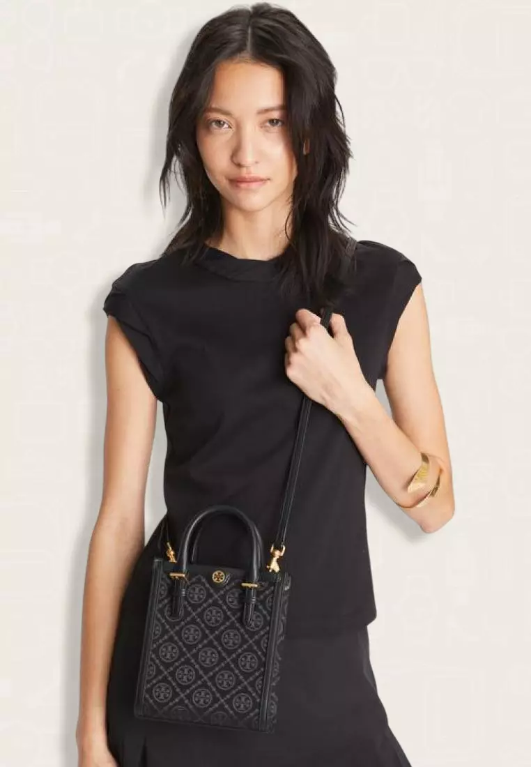 Tory Burch Mini T Monogram Tote Black