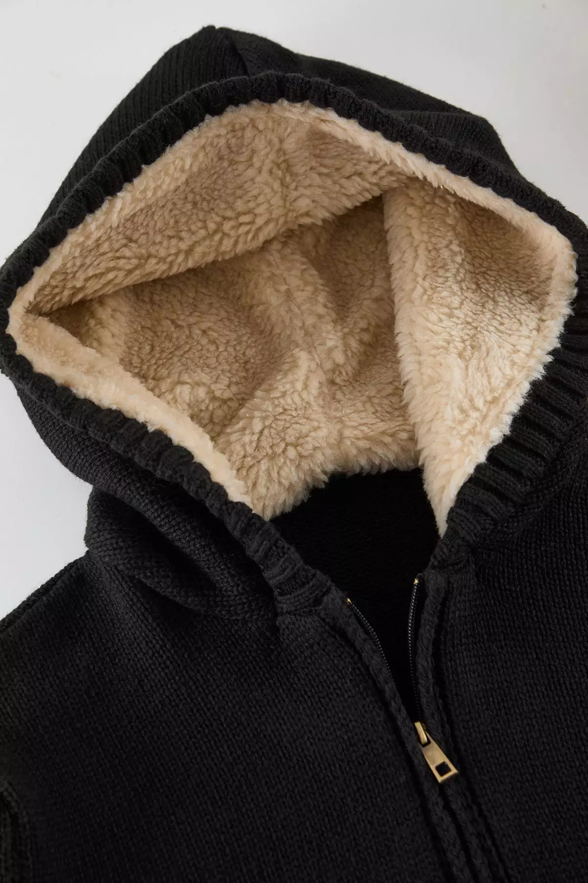 Black FL Men's Regular Hooded Plain Knitwear Cardigan TMNAW20HI0066