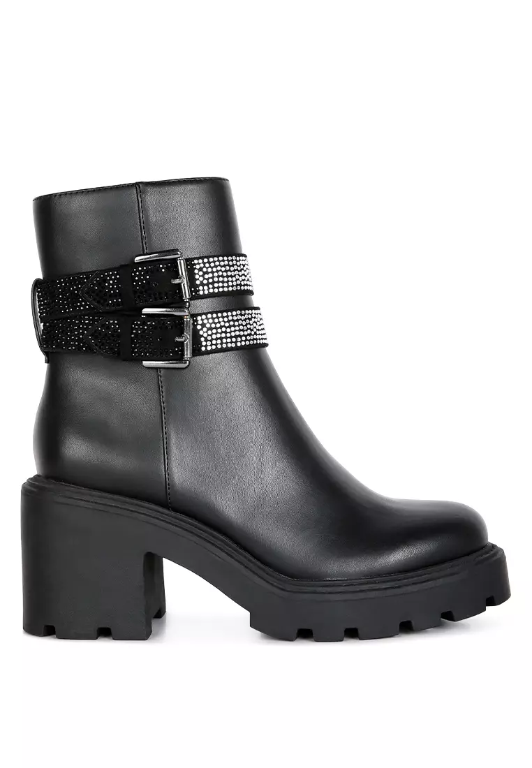 Discount on London Rag  shoes - SKU: Black Diamante Detail Ankle Block Heel Boot