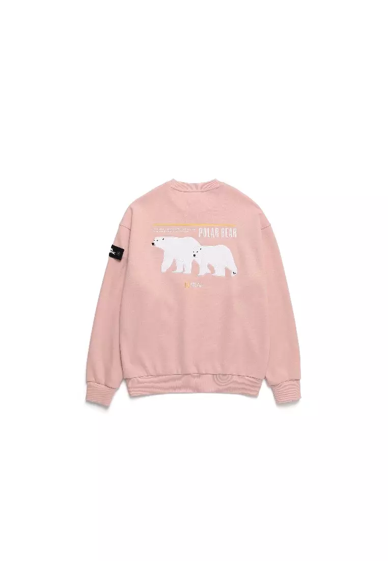 【NATIONAL GEOGRAPHIC】 Polar Bear Graphic Sweatshirtt ★ Unisex Polar Bear Graphic Sweatshirt - K/MOCHA - K/M